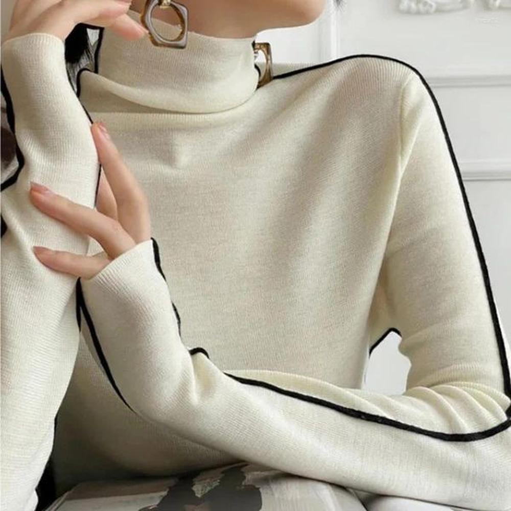 womens striped turtleneck sweaters warm knitted pullovers for office
