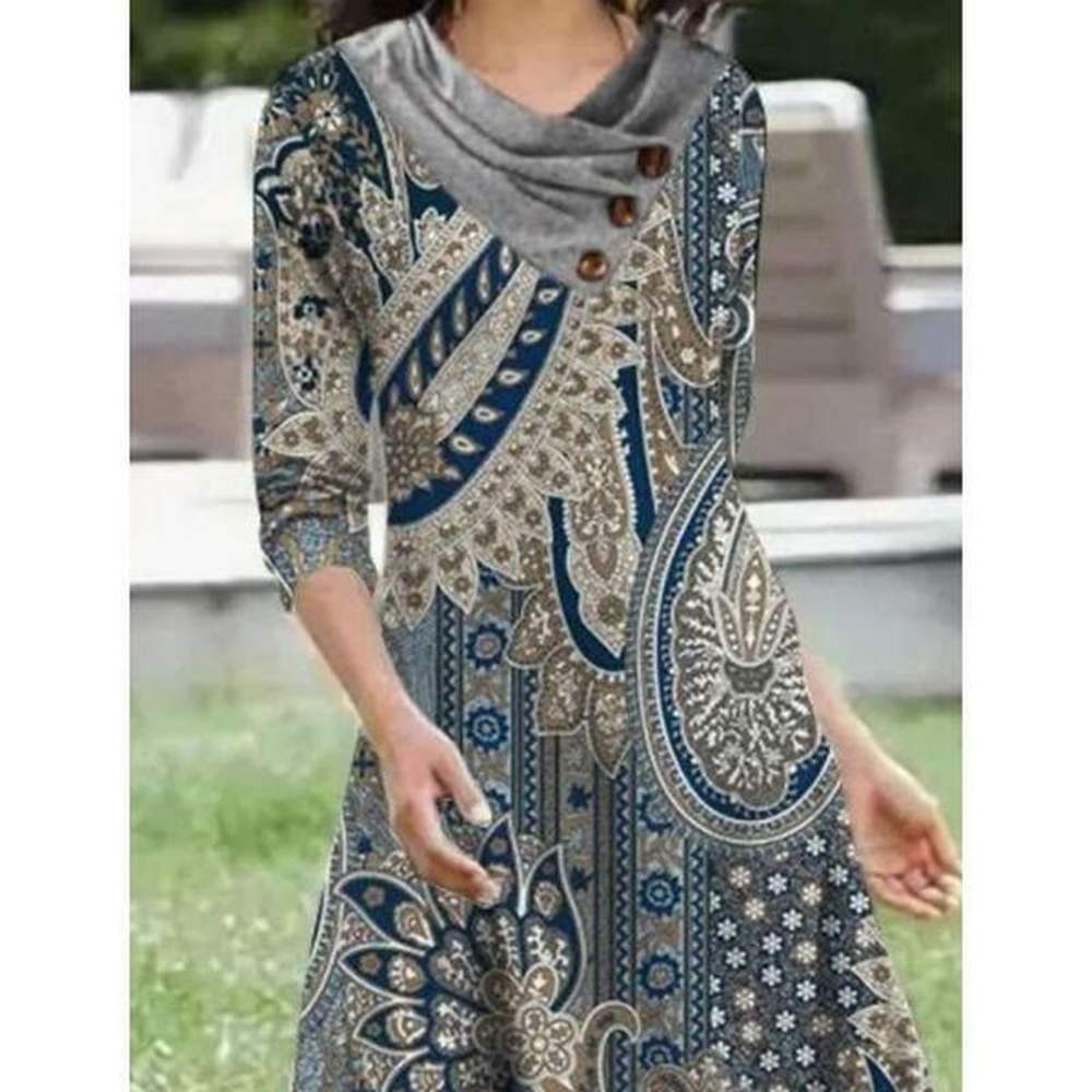 womens sub overlapping collar mid length printed dress new