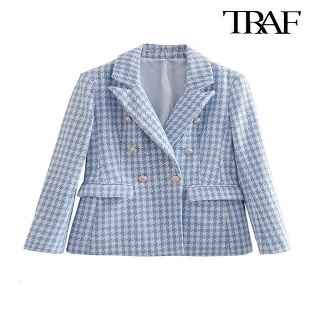 womens suits blazers traf women fashion houndstooth double breasted tweed