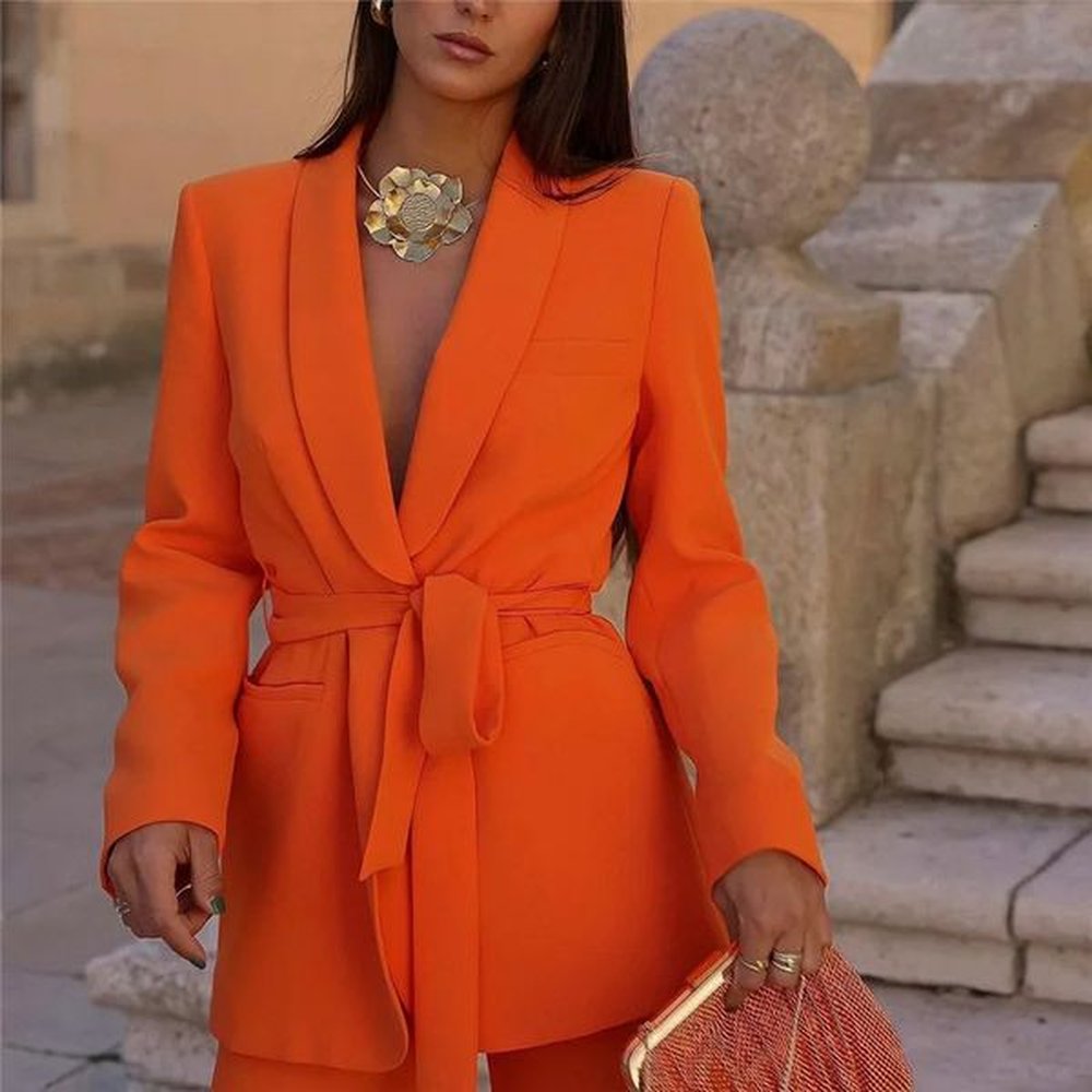 womens suits blazers woman elegant orange straight laing blazer suit