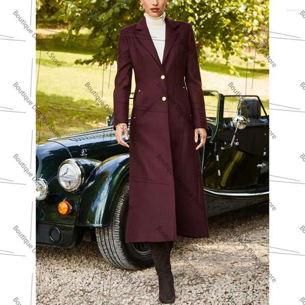 womens suits chic burgundy single breasted women long jacket female