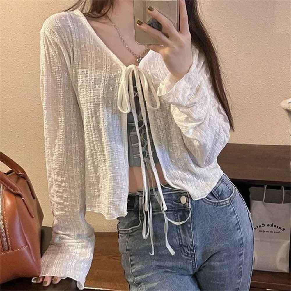 womens summer thin bow solid color short womens cardigan wool