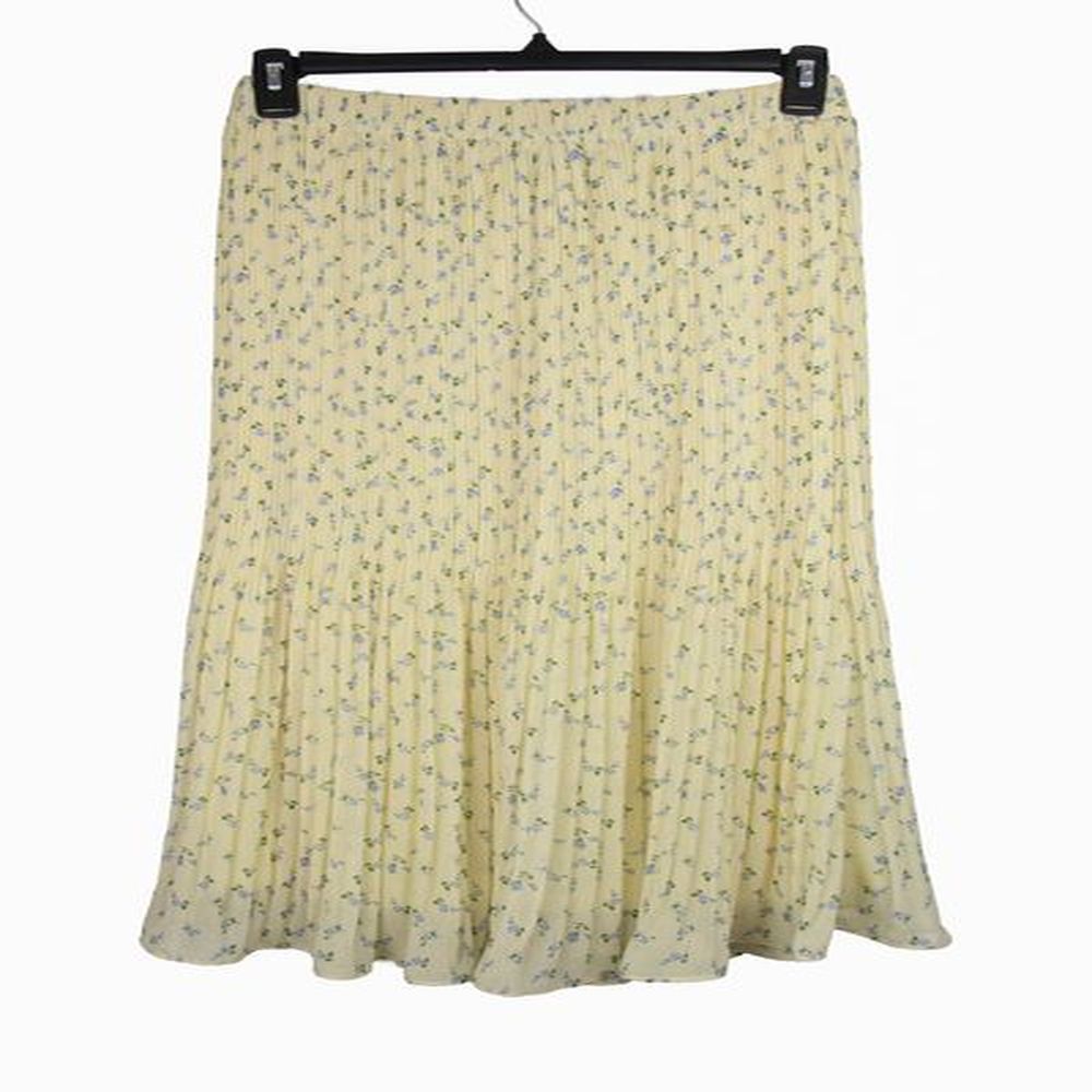 womens summerready floral printed yellow pleated skirt