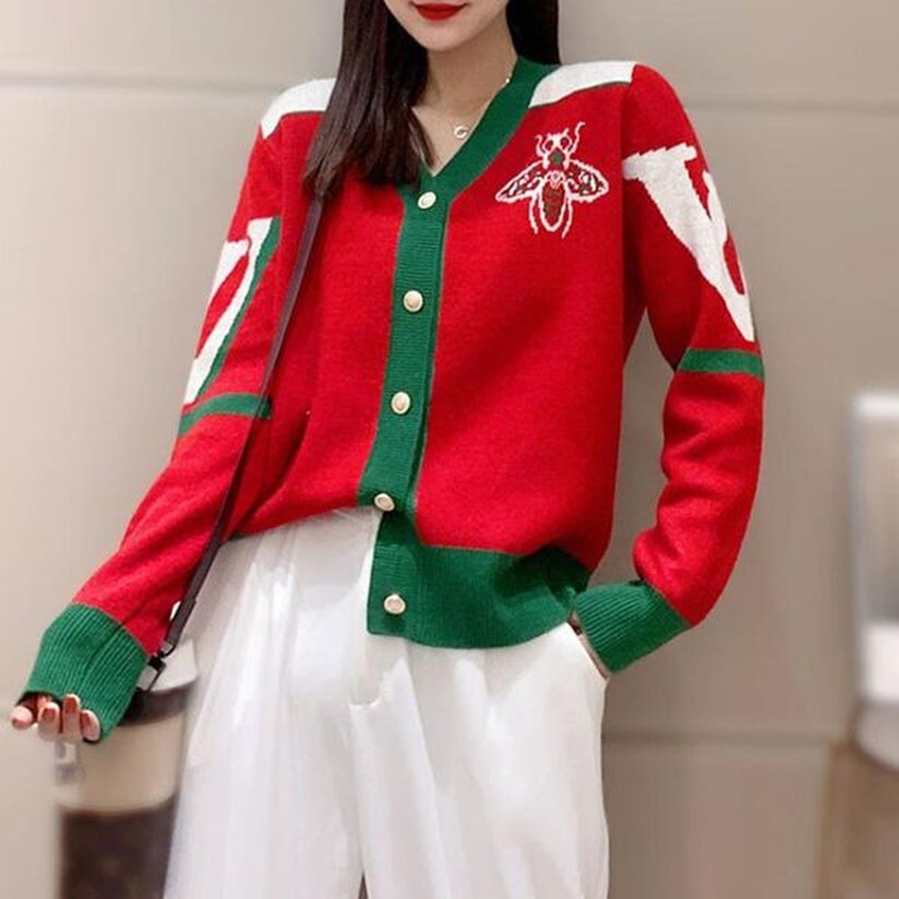 womens sweaters autumn winter new color matching green cardigan