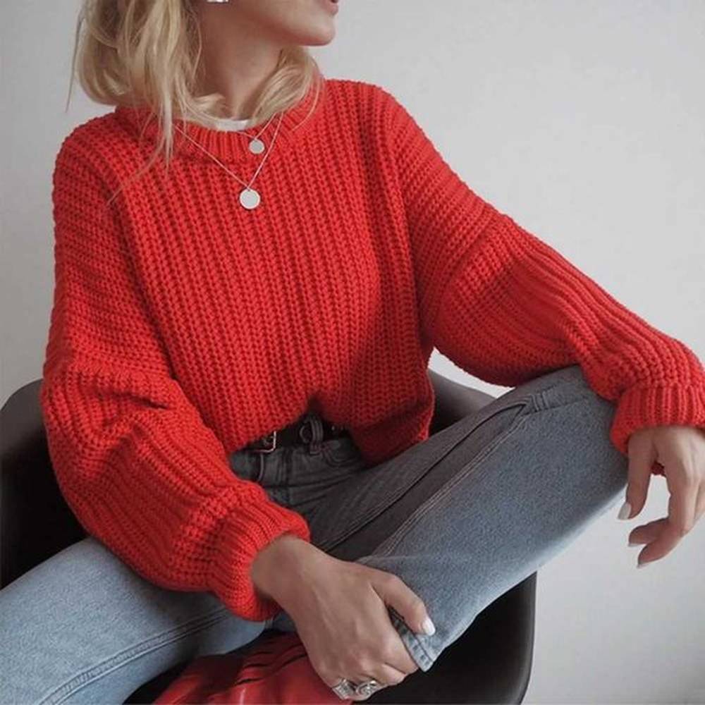 womens sweaters casual long sleeve solid knitting sweater vintage o