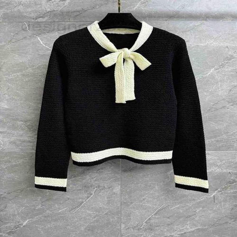 womens sweaters designer neckline ribbon sweater bow tie neckline black