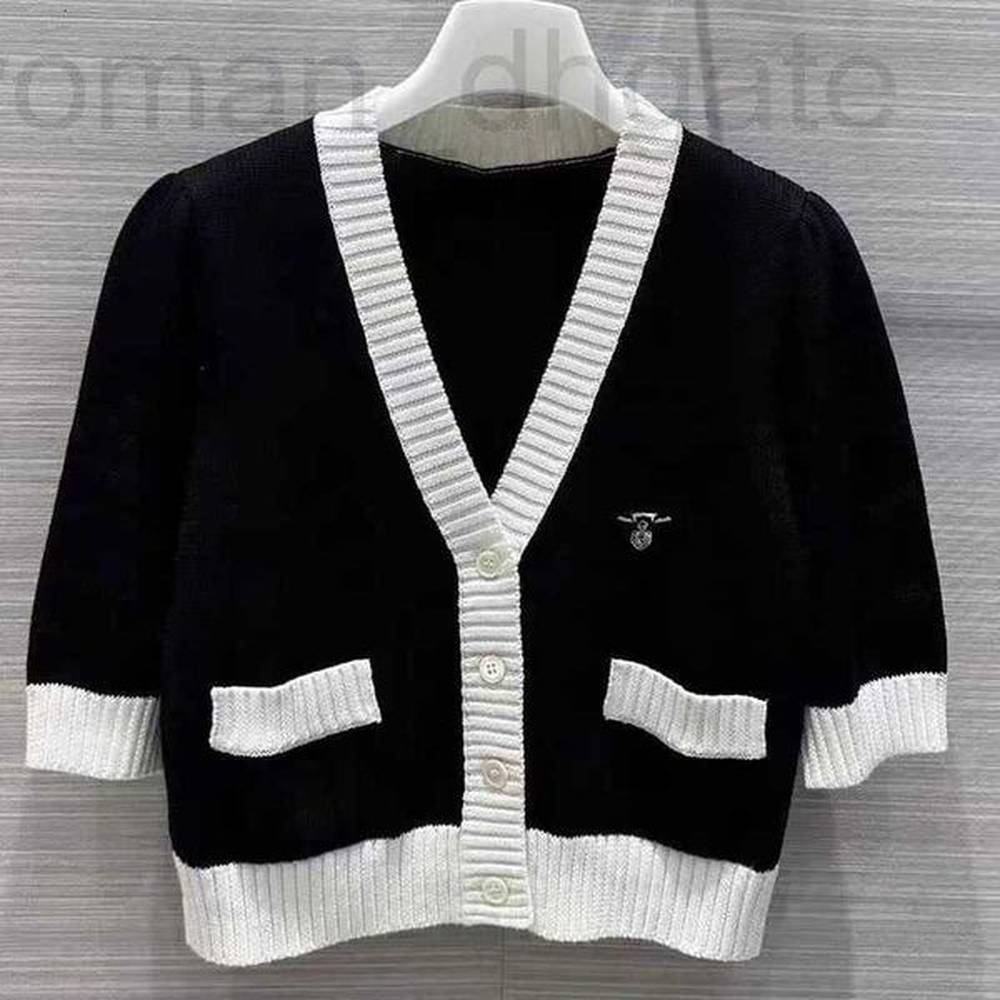 womens sweaters designer springsummer knitted inch sleeve vneck top black
