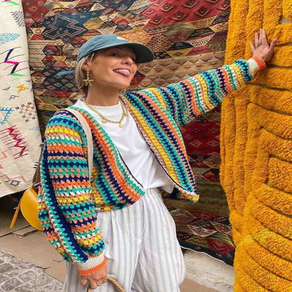 womens sweaters designer sweater striped loose rainbow knit sweater cardigan