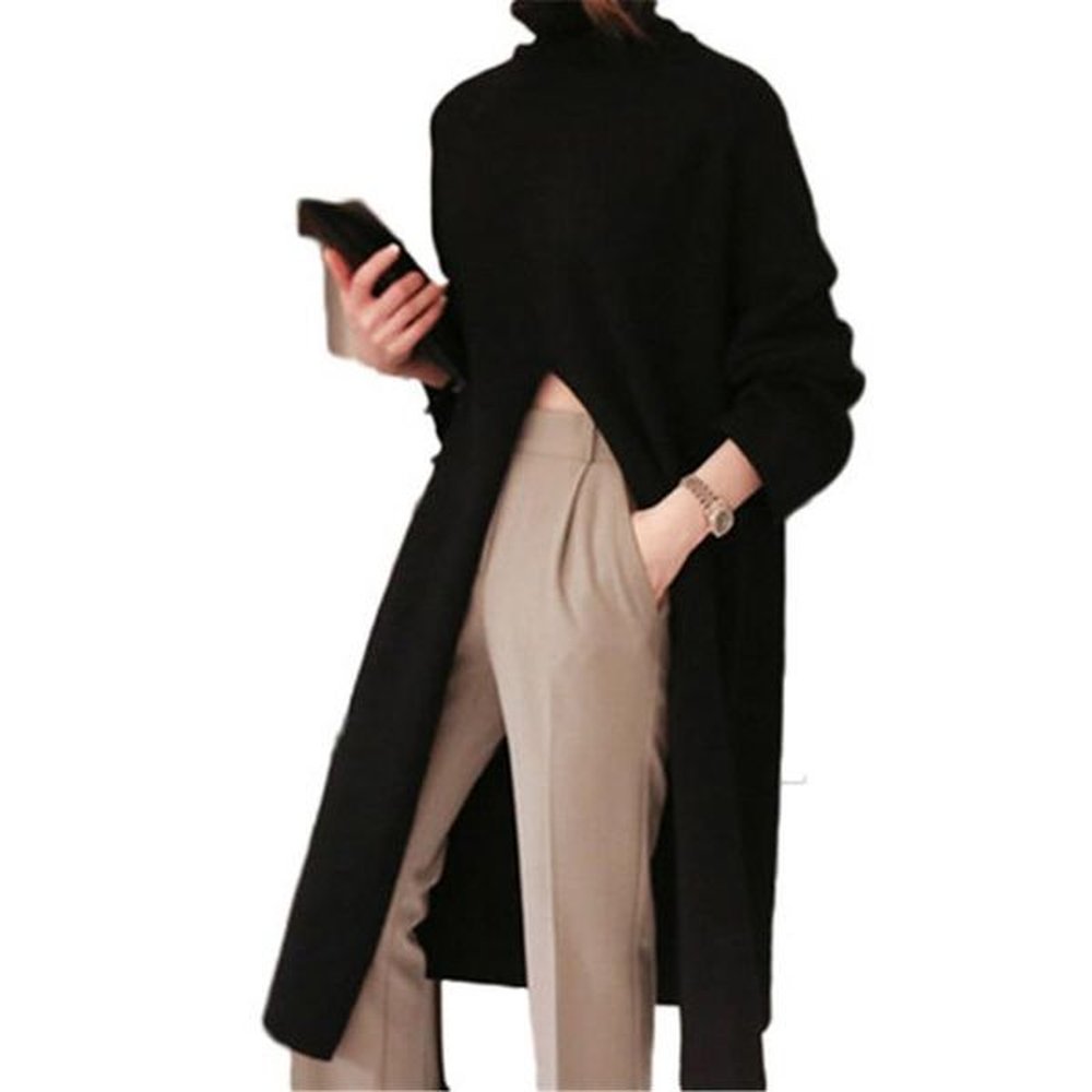 womens sweaters fashion high split women sweater turtleneck long sleeve