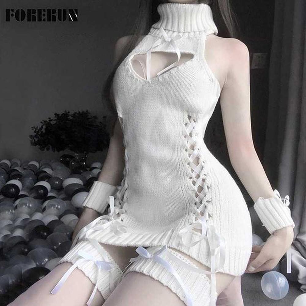 womens sweaters forerun turtleneck virgin killer sweater women lace up