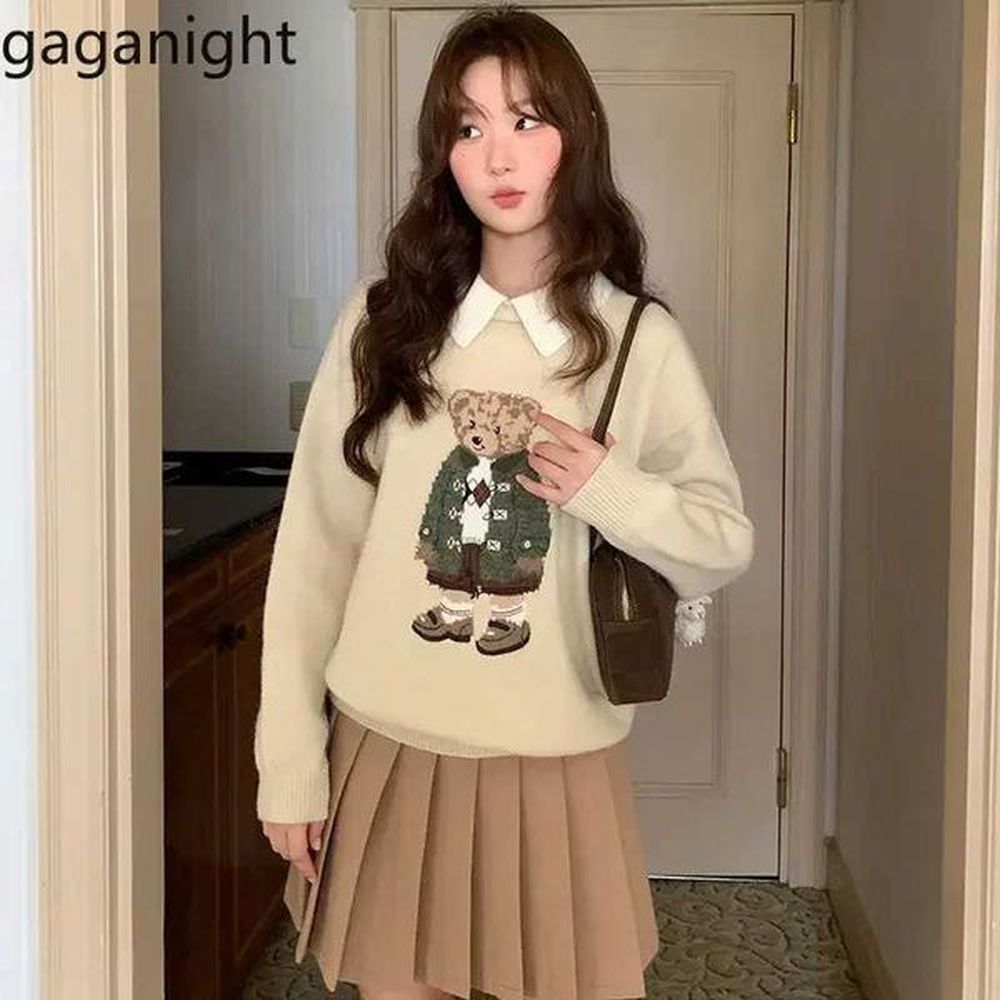 womens sweaters gaganide womens little bear jacquard sweater autumn