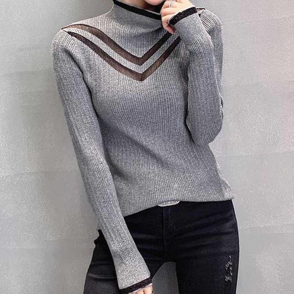 womens sweaters sexy new winter hollow out net yarn splicing