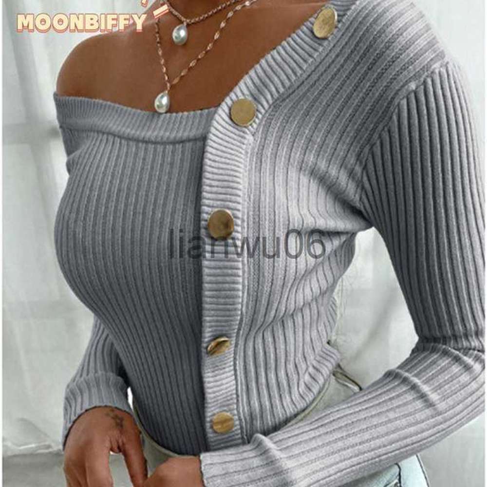 womens sweaters womens casual button strapless knit pullover solid color
