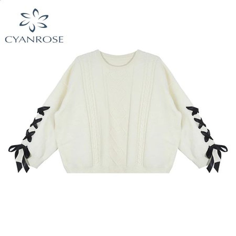 womens sweaters womens laceup white pullover knitted sweater harajuku yk