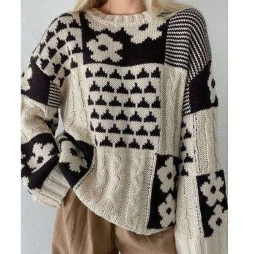 womens sweaters yk womensize square floral casual loose crew neck