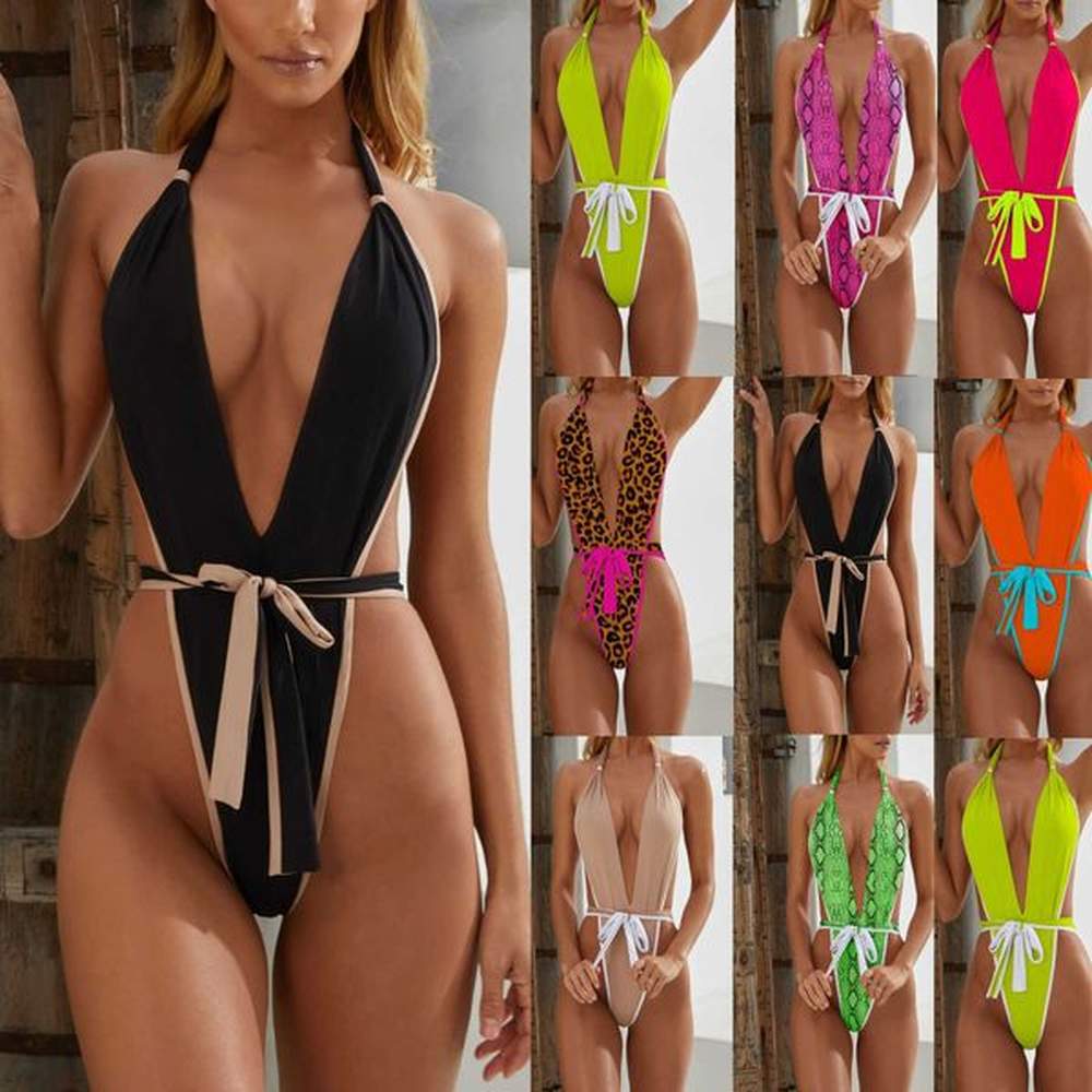 womens swimwear color bikini womens onepiece bandage swimsuit pull edge