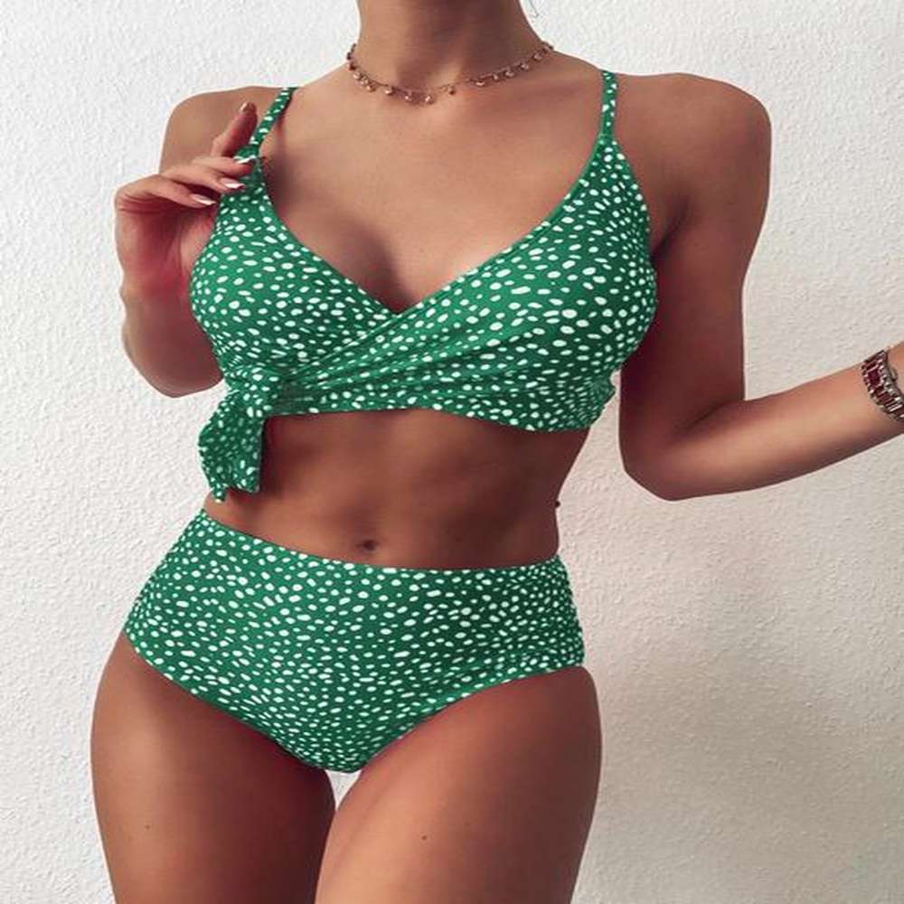 womens swimwear dots high waist bikini set sexy cross bandage