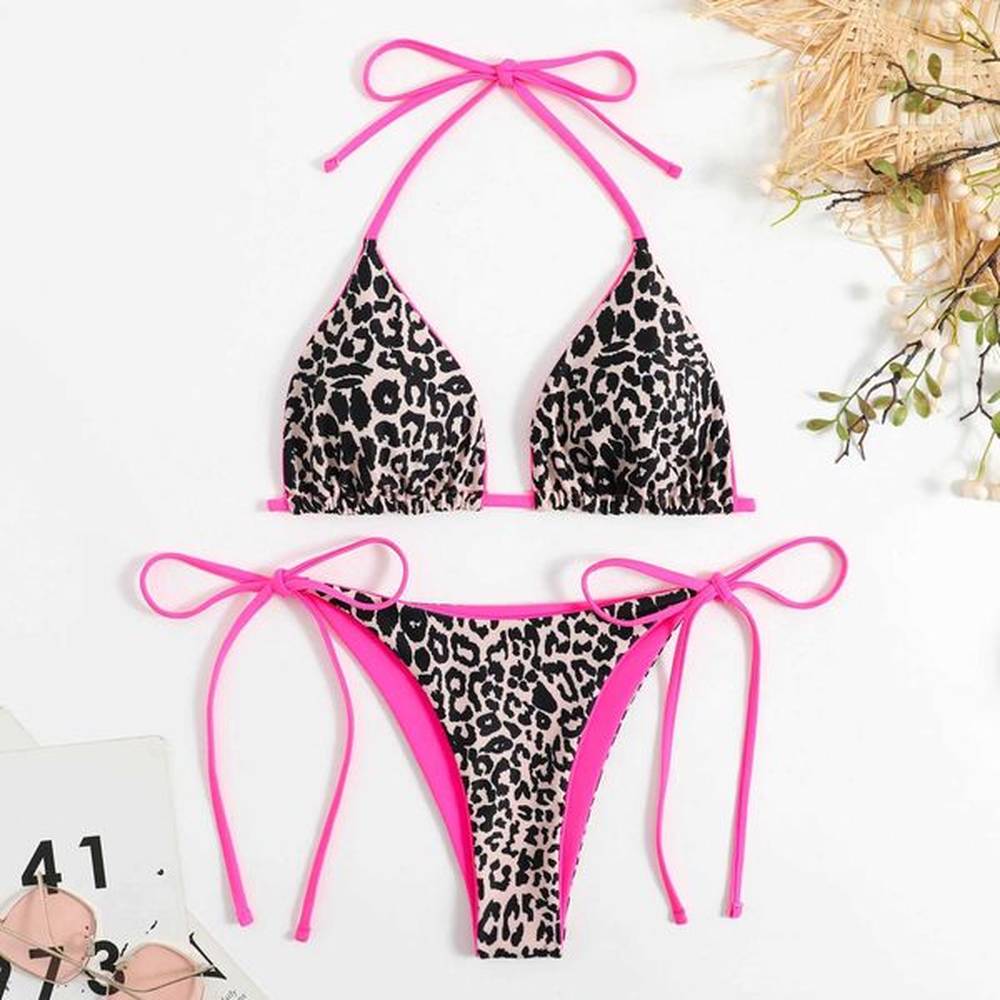 womens swimwear mini leopard pattern bikini set womens high