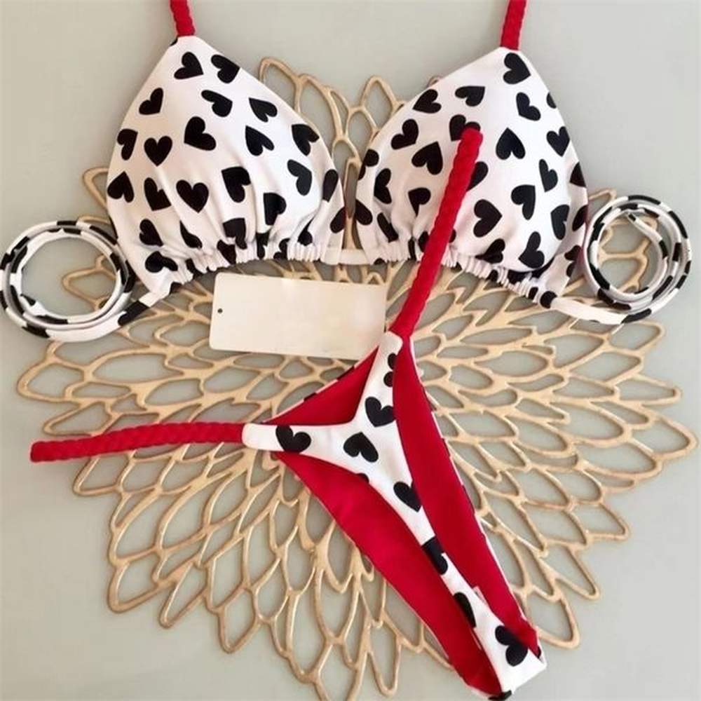 womens swimwear qinjoyer cute heart print brazilian bikini set sexy