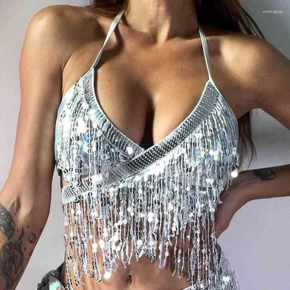 womens swimwear sequin fringe string bikini top glitter fringe bra