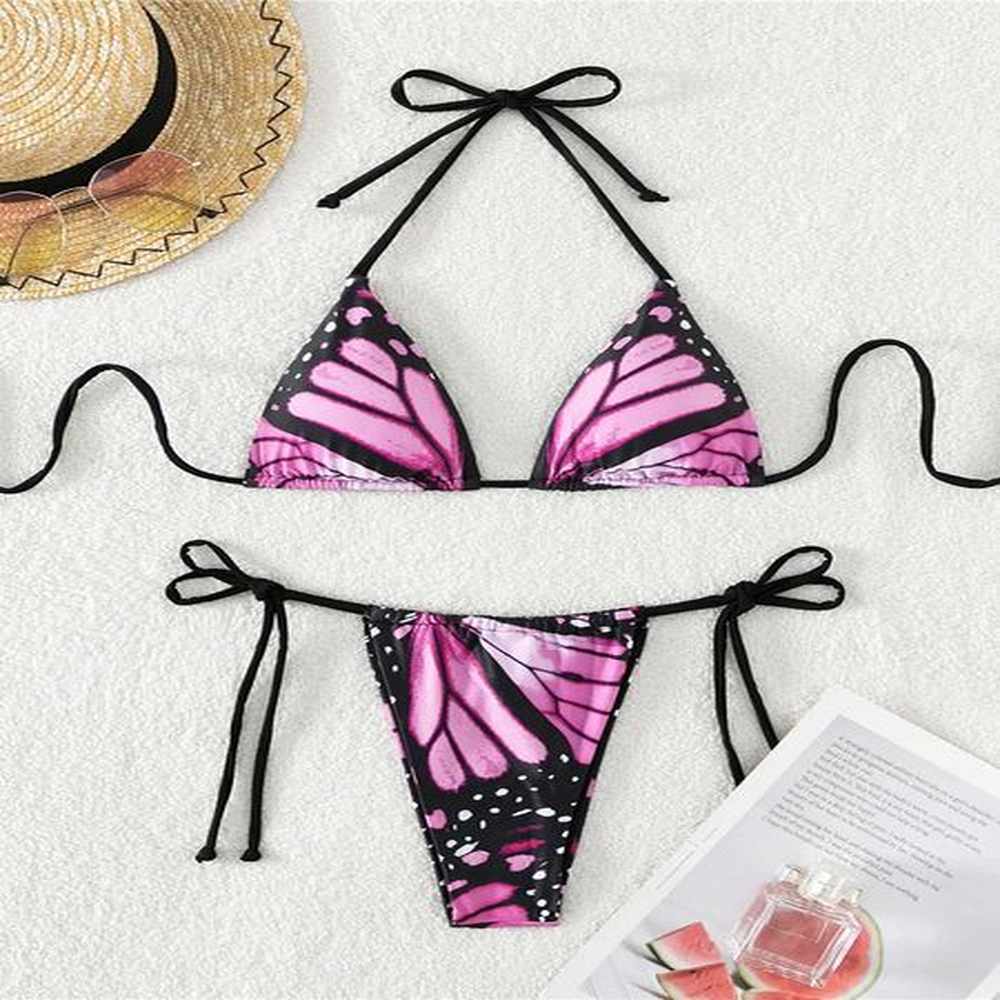 womens swimwear sexy color printed suspender apron bikini womens swimsuit