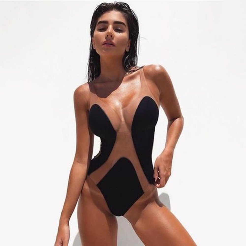 womens swimwear sexy mesh patchwork one piece swimsuit summer beach