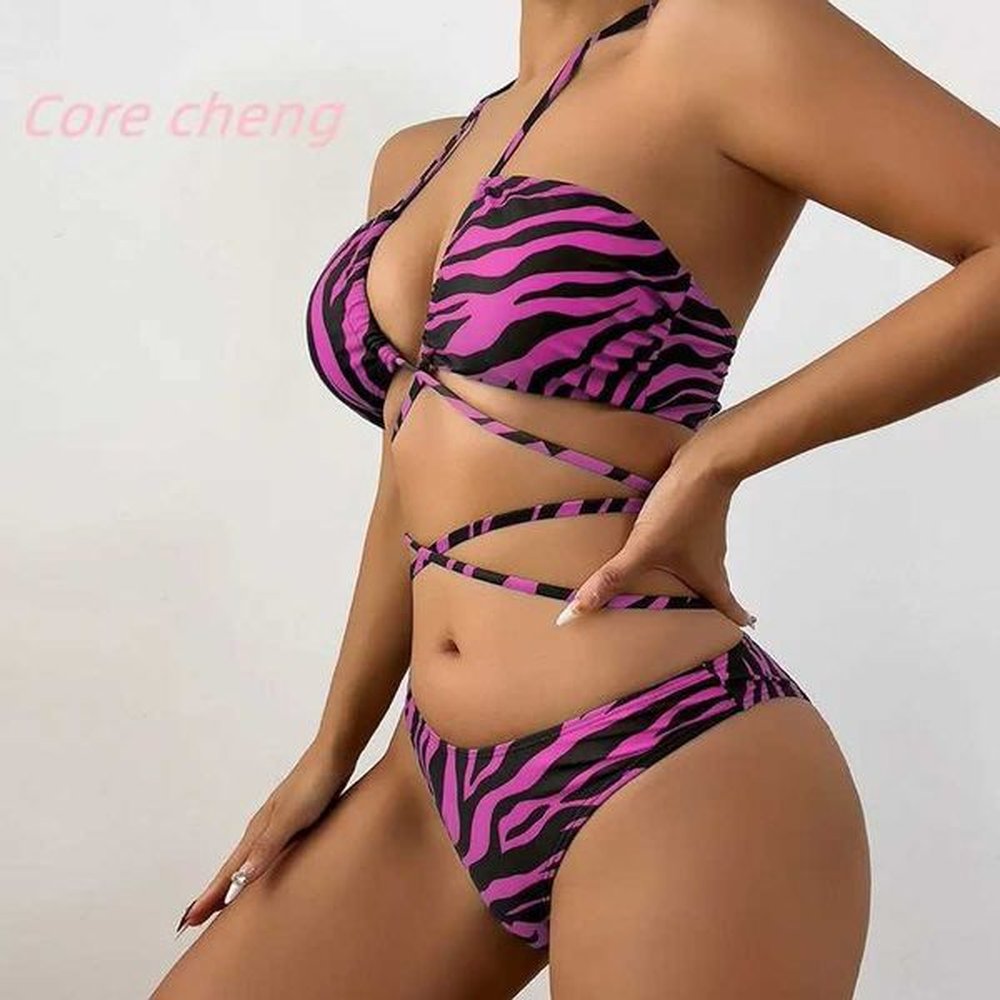 womens swimwear split print tr swimsuit womens swimsuit tie bikini