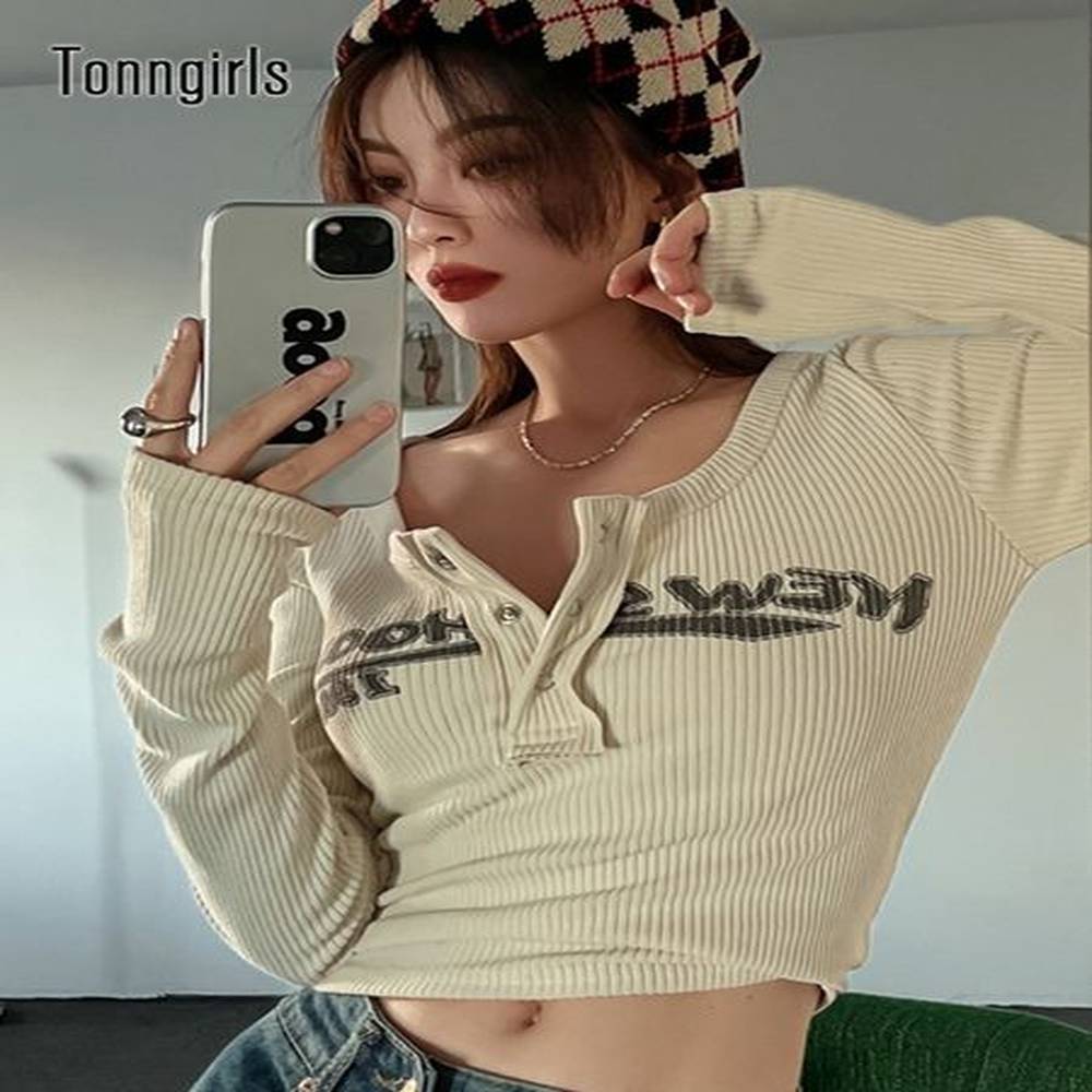 womens t shirt tonngirls retro graffiti print elastic t shirt