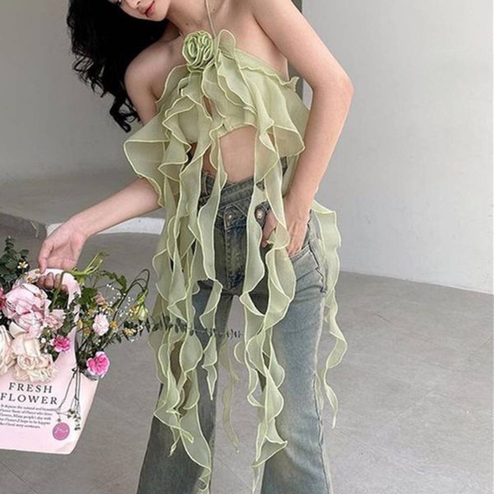 womens t shirts design sense flower suspender hanging neck small