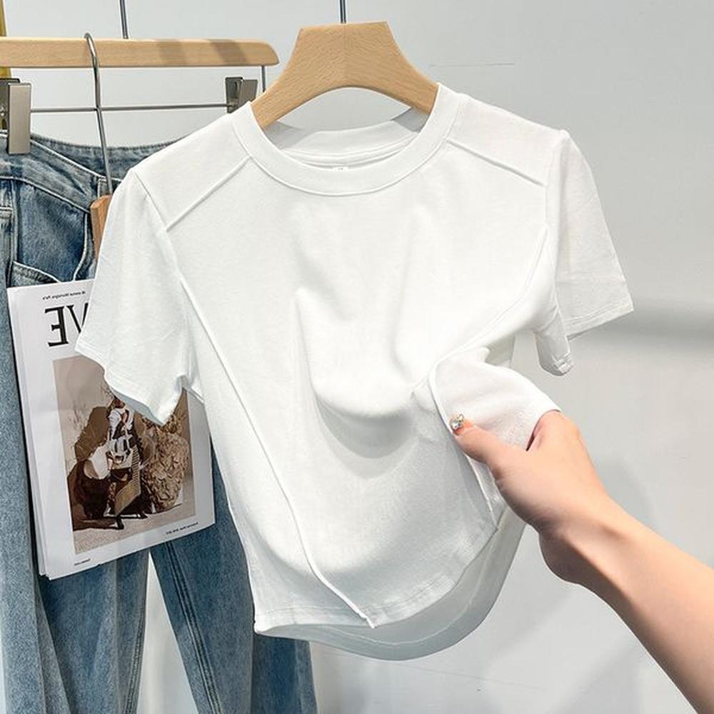 womens t shirts solid color black white grey slim tshirt