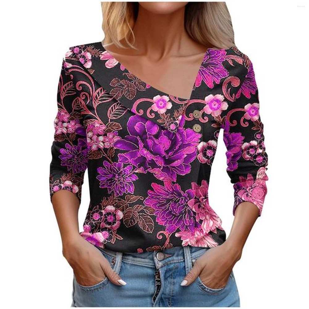 womens t shirts spring loose floral print office long sleeve
