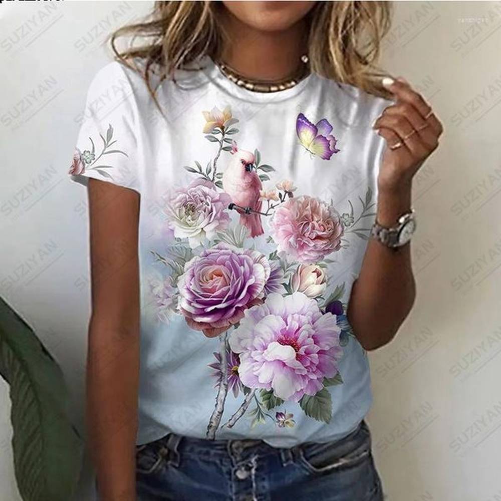 womens t shirts summer fashion colorful flower d printed