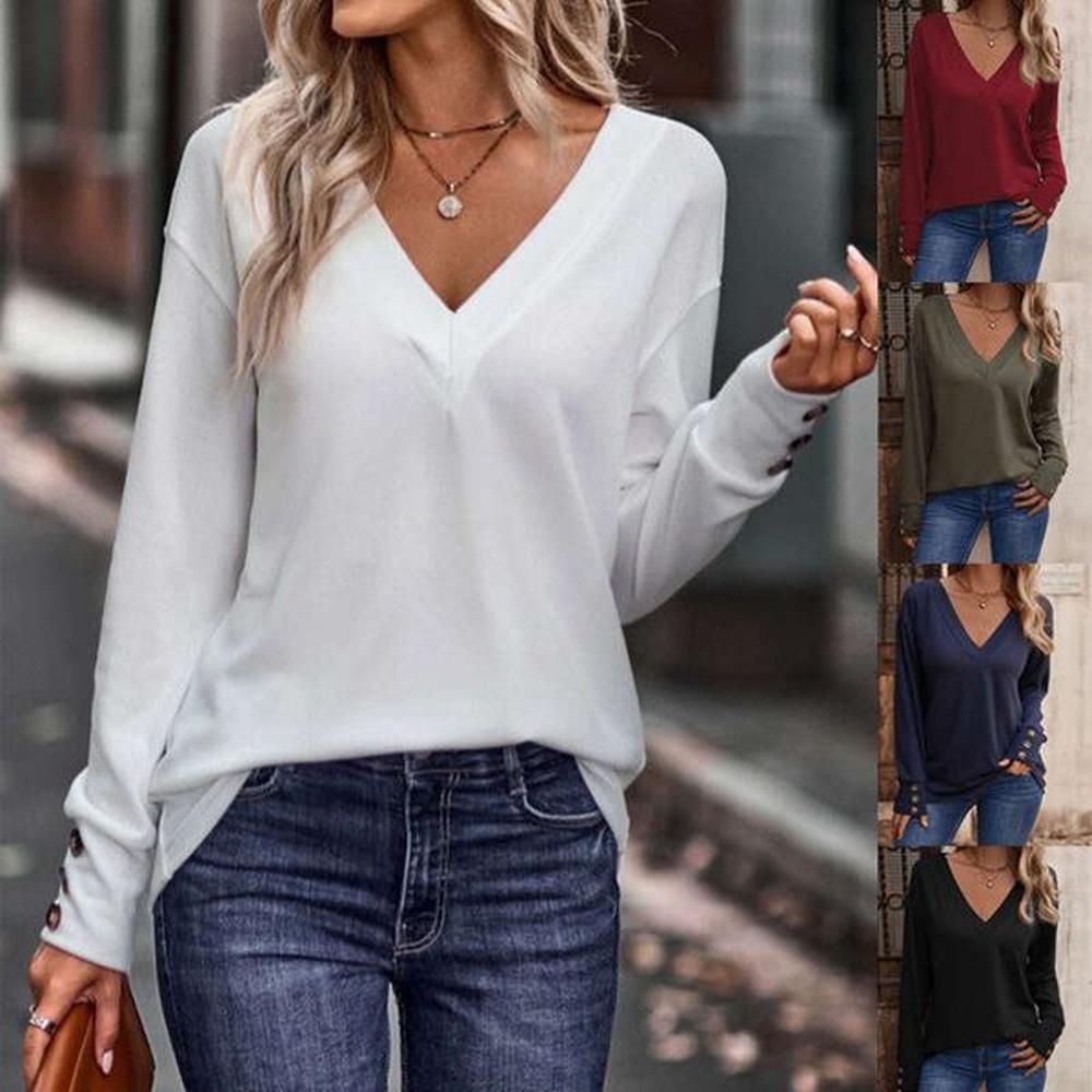 womens t summer fashion shirts solid color vneck loose