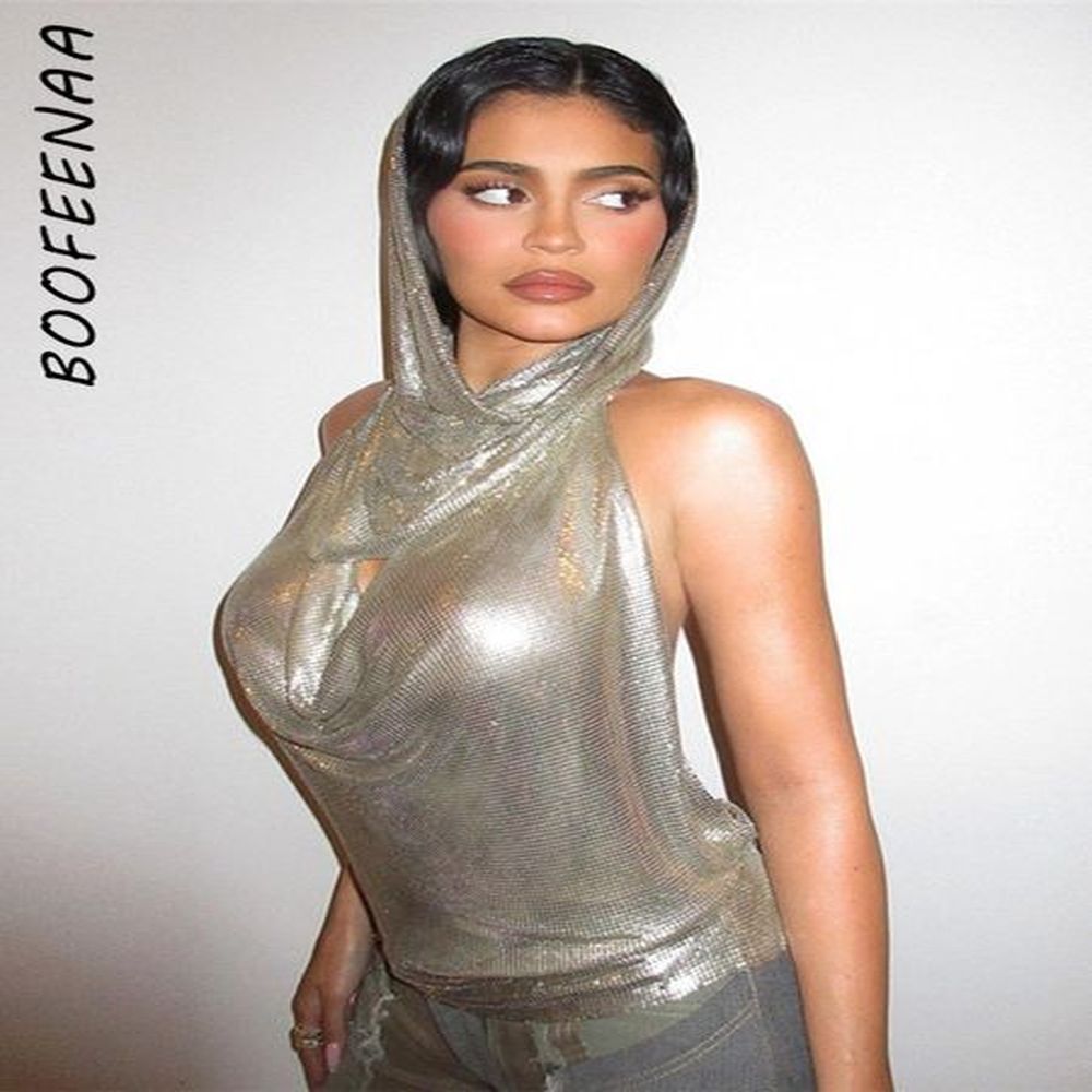 womens tanks camis boofeenaa silver hooded open back halter top