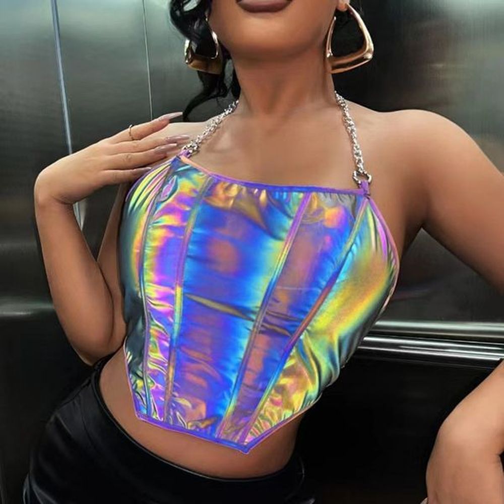 womens tanks camis reflective vest with metal chain halter