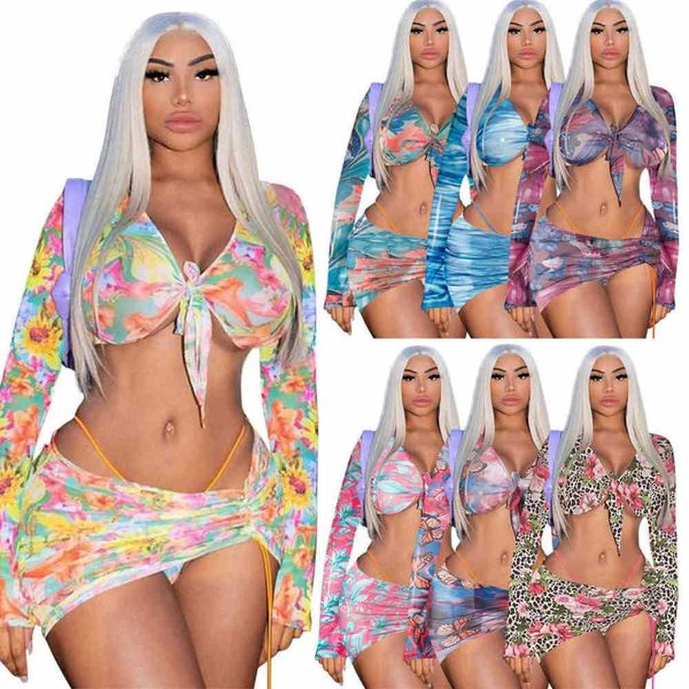 womens three piece set dresses summer designer sexy printing irregular