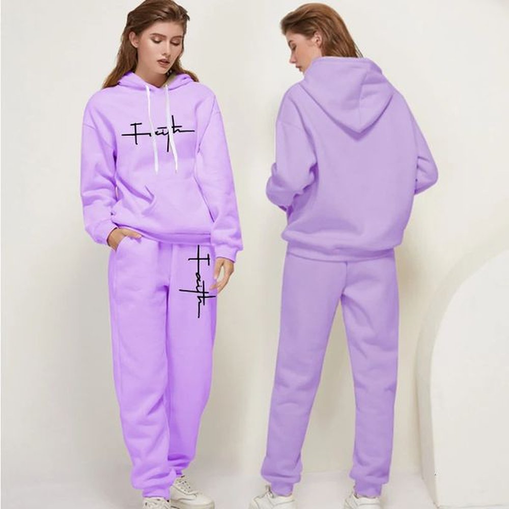 womens tracksuit fashion printed hooded sweatshirt set for slow running
