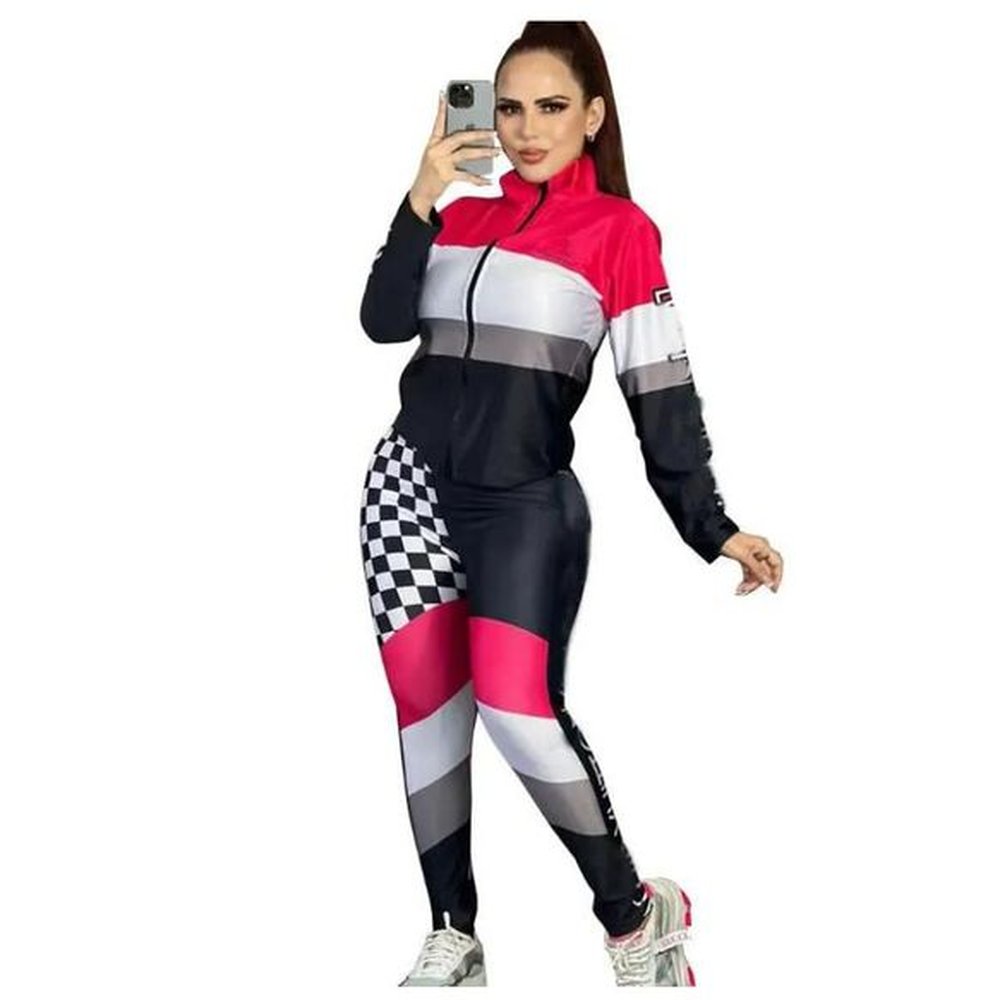 womens tracksuit two piece running set stripe top sweatpants women