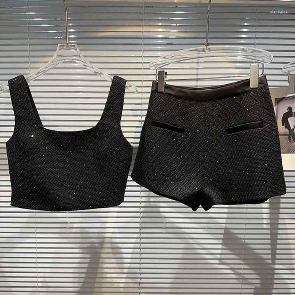 womens tracksuits borvemays summer sleeveless tweed sequins tank tops