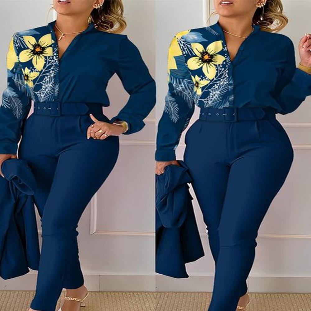 womens tracksuits floral baroque print shirt high waist pants set