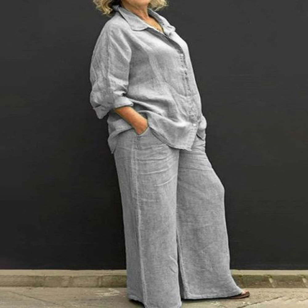 womens tracksuits women cotton linen suits elegant solid long sleeve