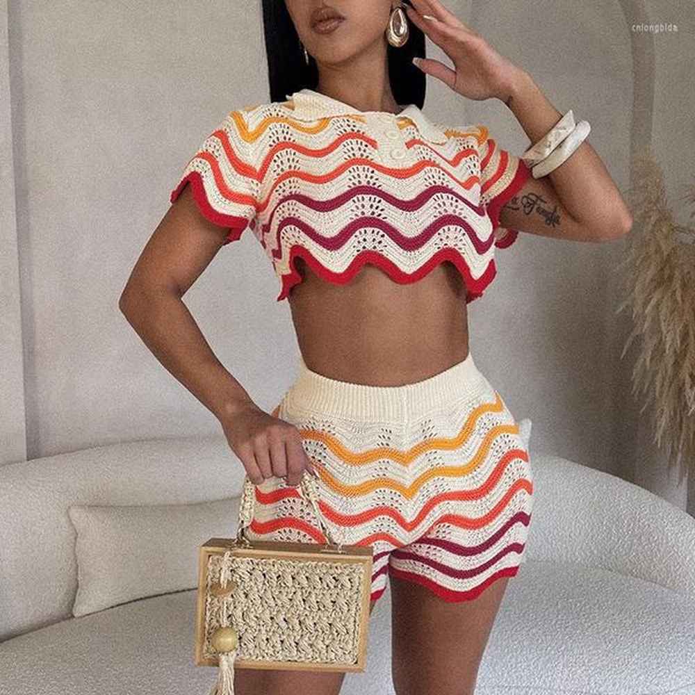 womens tracksuits women wave print piece set colorful knit