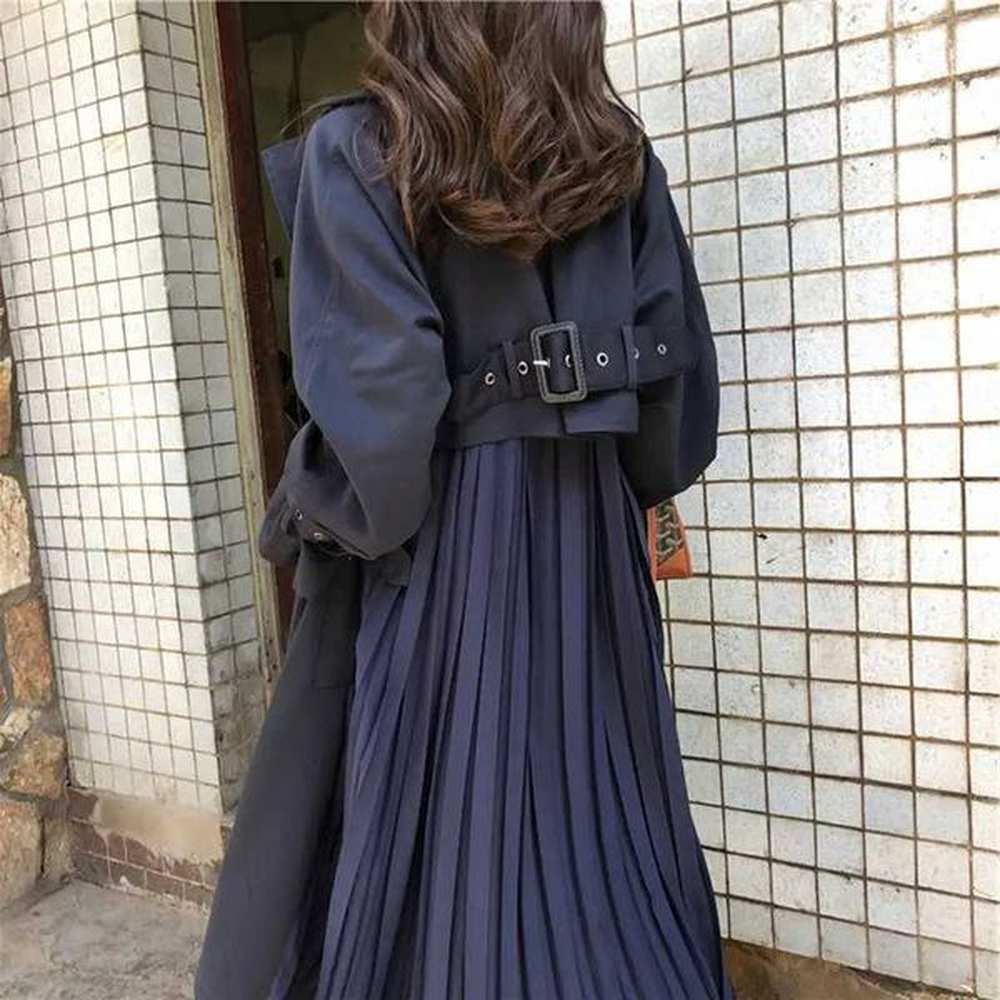 womens trench coat long spring coats female fashion pleated chiffon