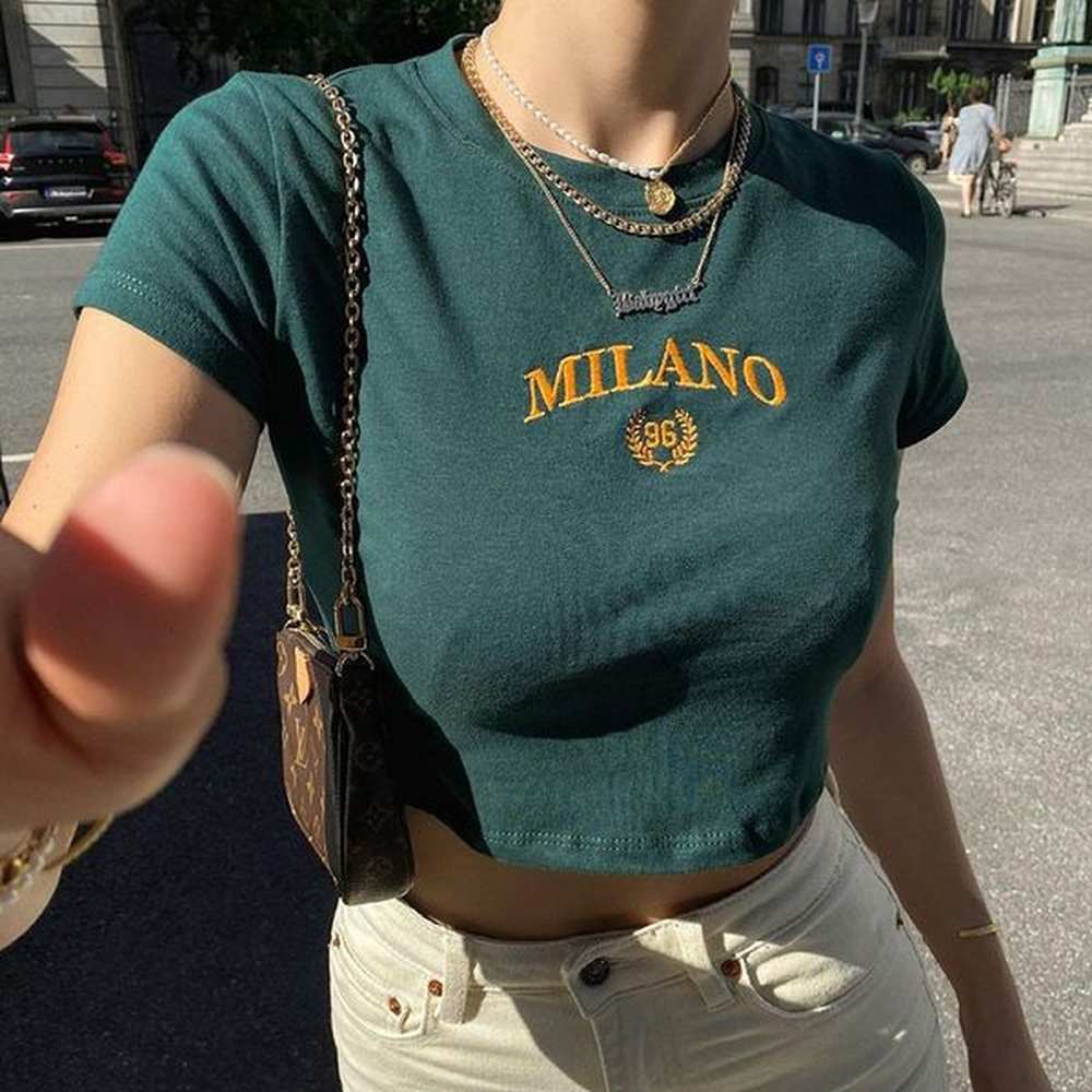 womens tshirt cutistation milano crop top in green summer clothes