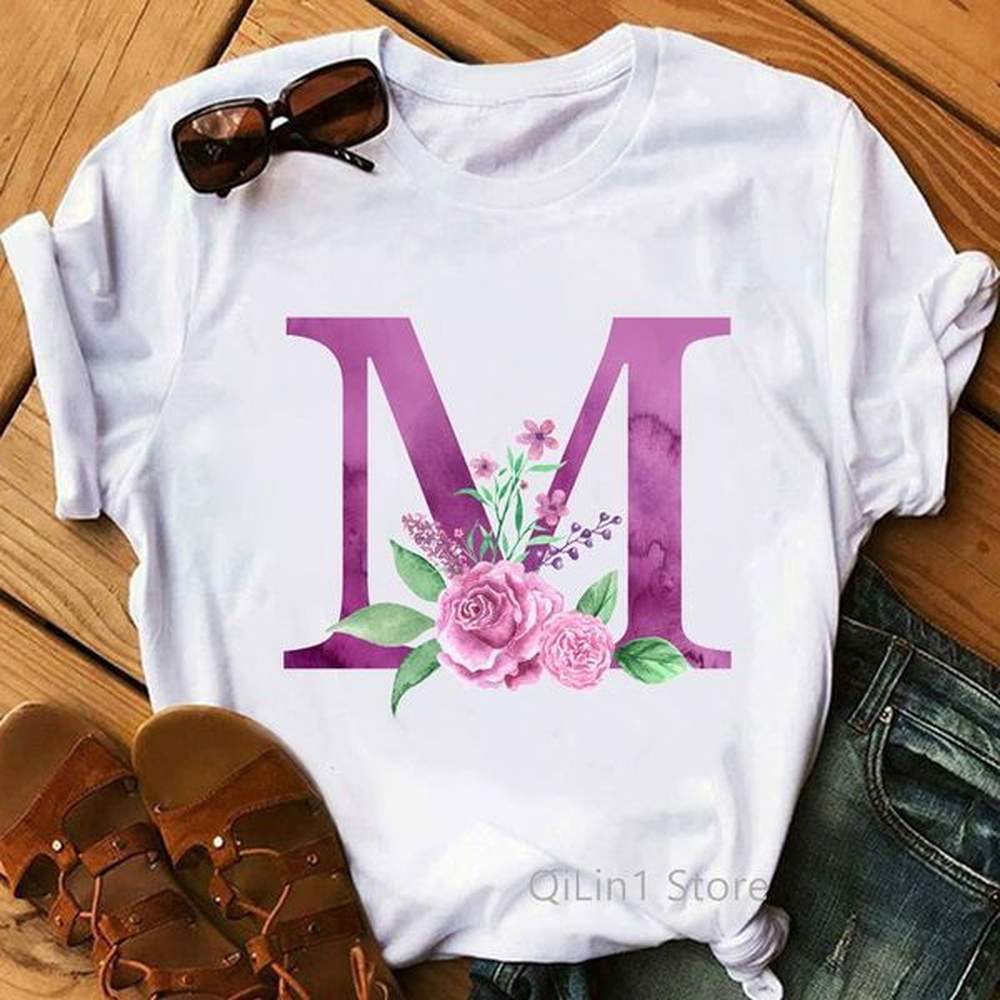 womens tshirt floral alphabet m letter print women summer cute