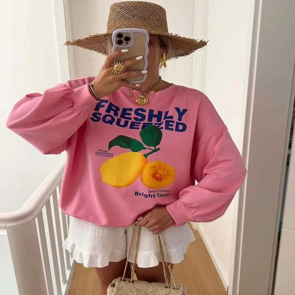womens tshirt harajuku long sleeves essential autumn lemon graphic t