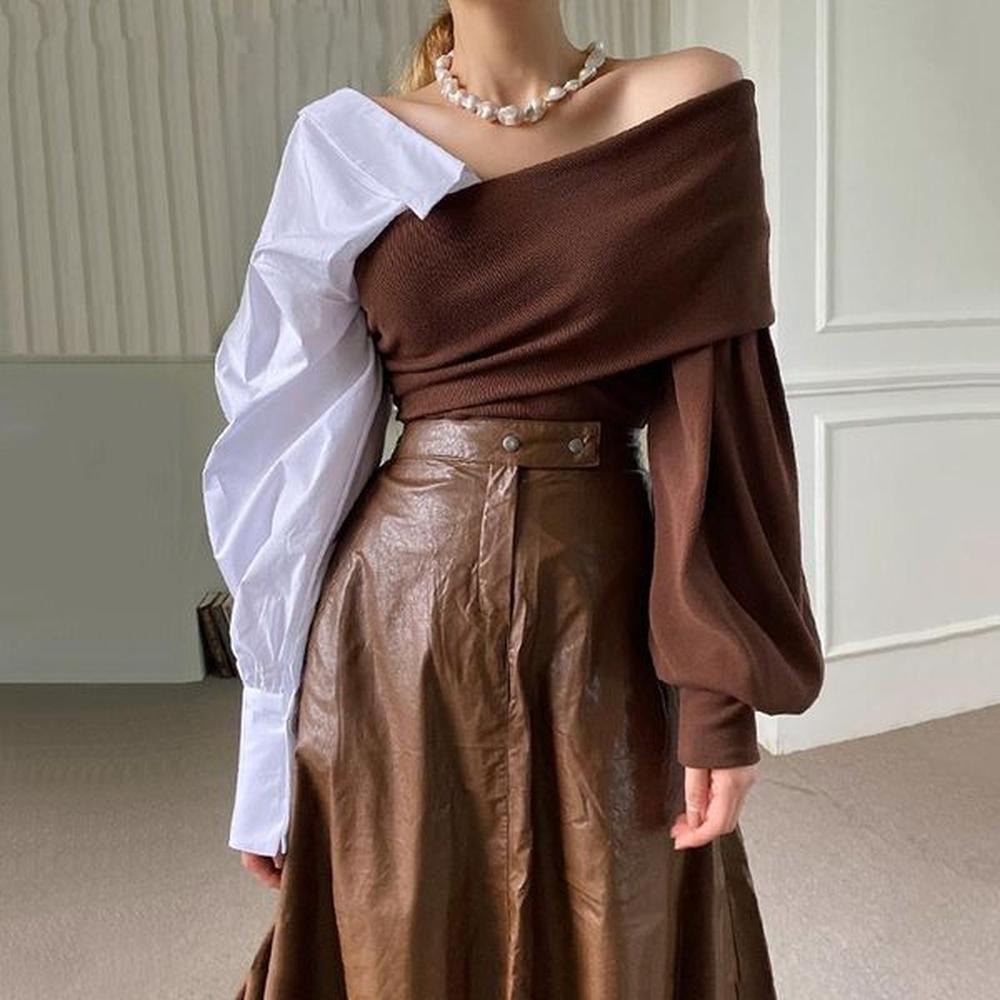 womens tshirt off shoulder top casual splicing women sexy tops