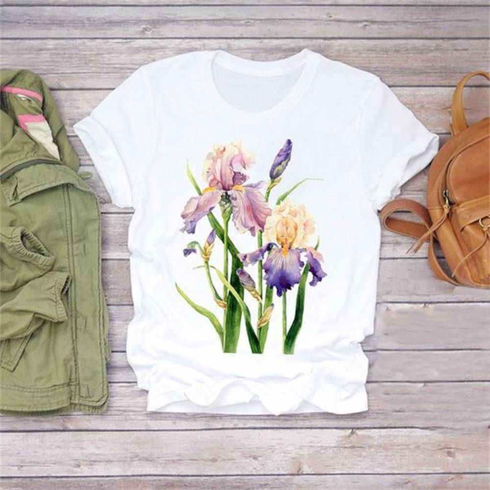womens tshirt plants flower printed women casual oversized tshirts oneck