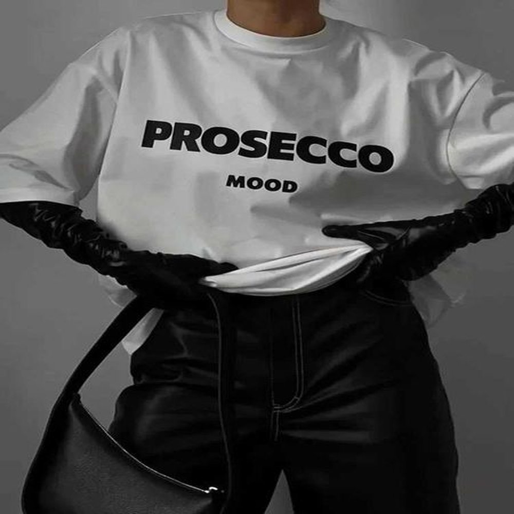 womens tshirt prosecco print simple letter prints tshirt for women