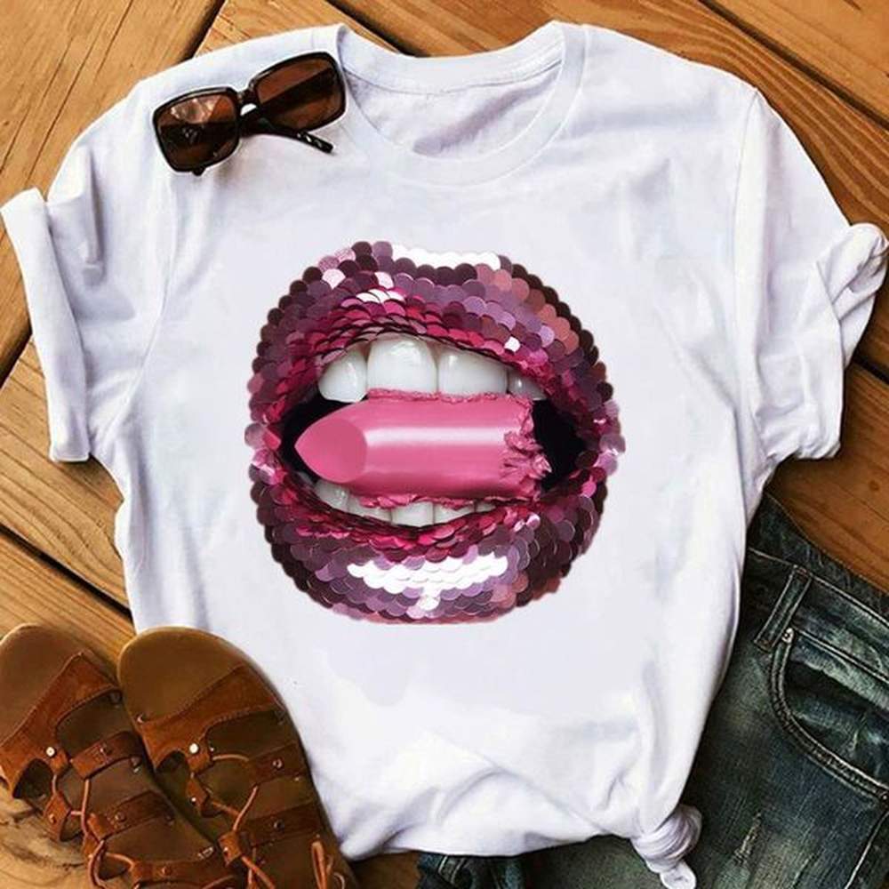 womens tshirt thin and light fabric white printing round neck